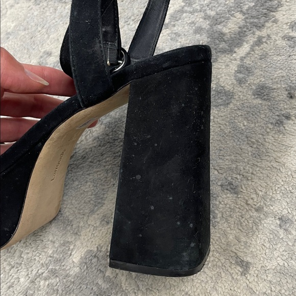 Larroude Dolly Sandal In Black Suede Platform Chunky Heels Sz 10 - Picture 12 of 16